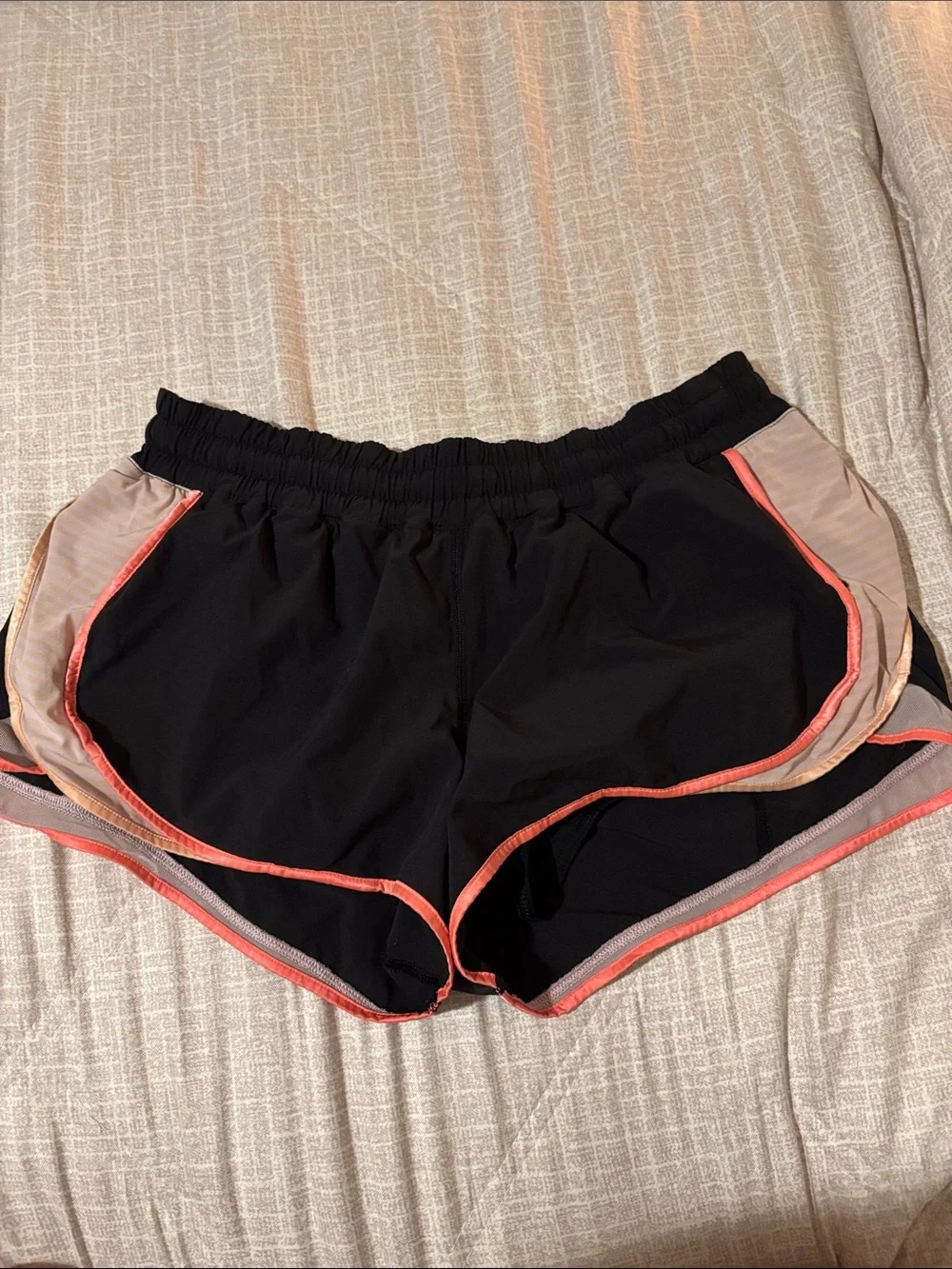 lululemon athletica vintage Black Shorts with Coral Trim and Beige Panels